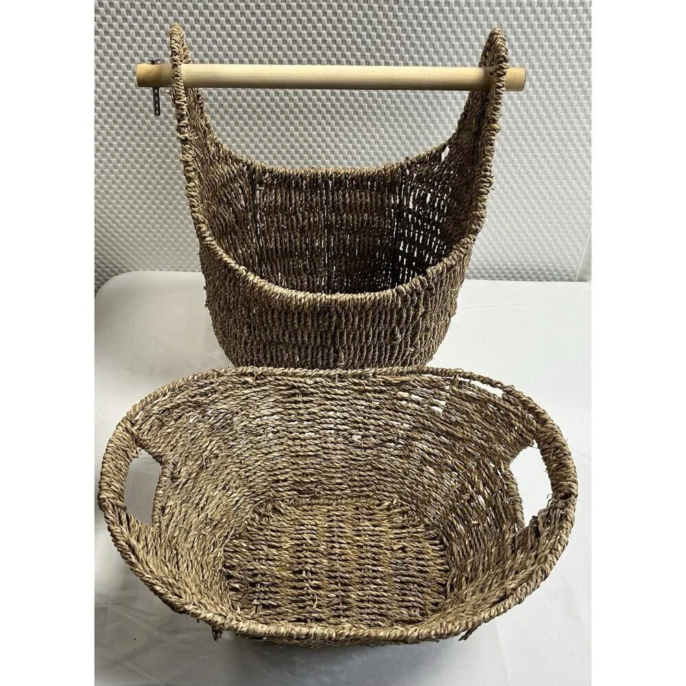 2 Vintage/Boho/Beach/Cottage Woven Seagrass Baskets Lot 🤍